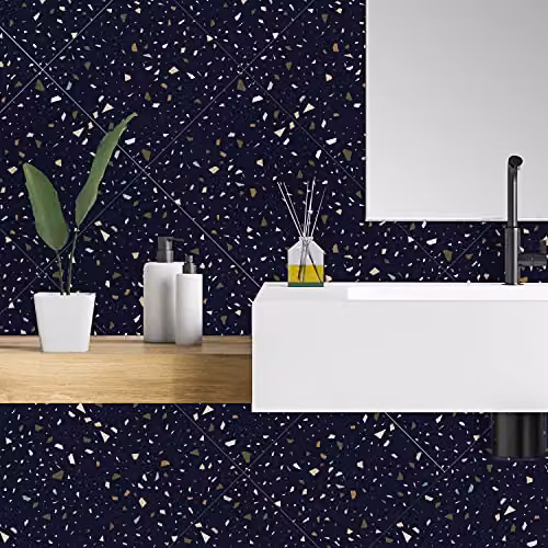 WALPLUS 24-Piece Self-Adhesive Terrazzo Wall Tile Stickers in Dark Blue and Metallic Silver, 15 x 15 cm – 2