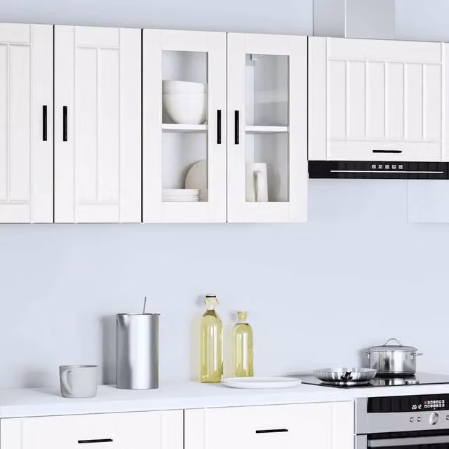 Berkfield Home Kitchen Wall Cabinet with Glass Doors, Porto White, W/D/H: 60 x 31 x 60 cm