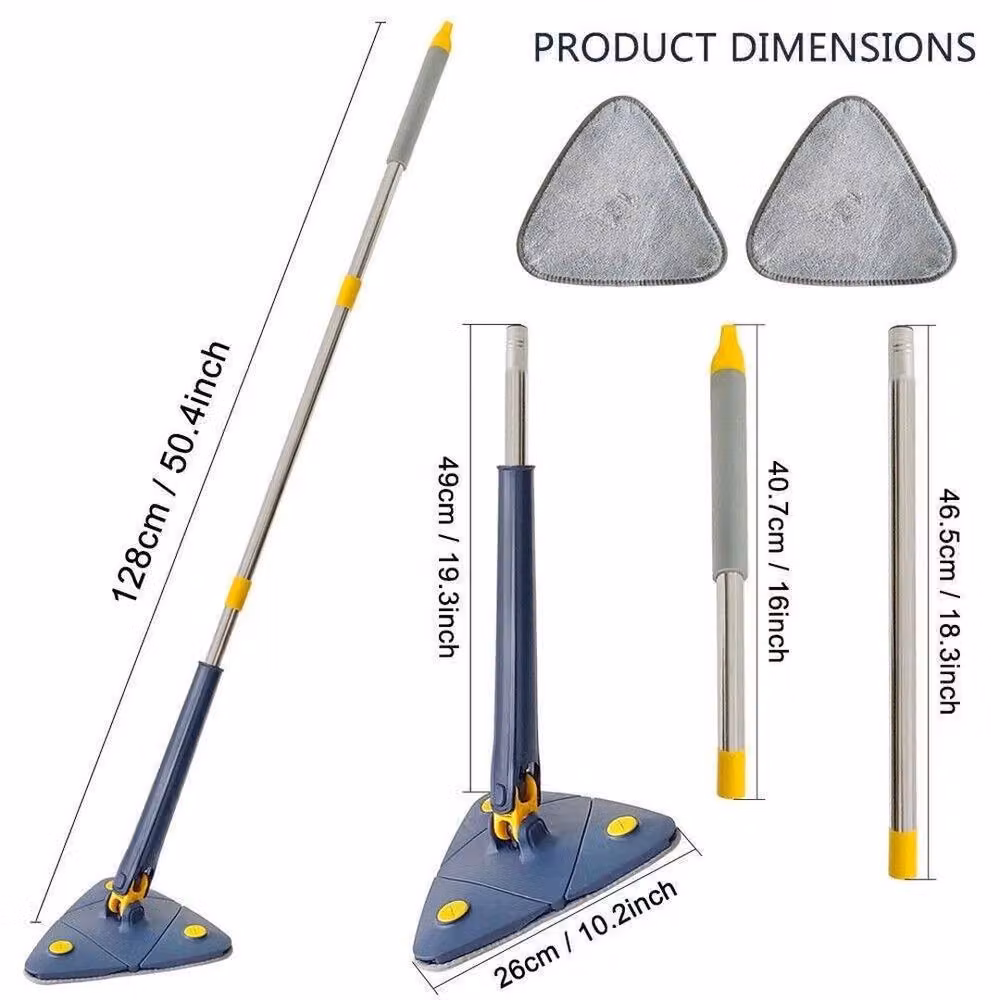FLAVORA 360 Degree Rotatable Triangle Squeeze Floor Mop in Blue with Microfibre Head and Telescopic Handle – 2