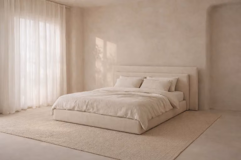Tommy Franks Cuba Upholstered Double Bed with Lift Up Storage Base in Beige