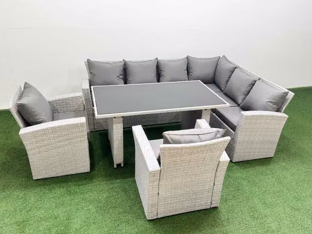 Fimous 8 Seater Wicker Rattan Outdoor Garden Furniture Set in Light Grey