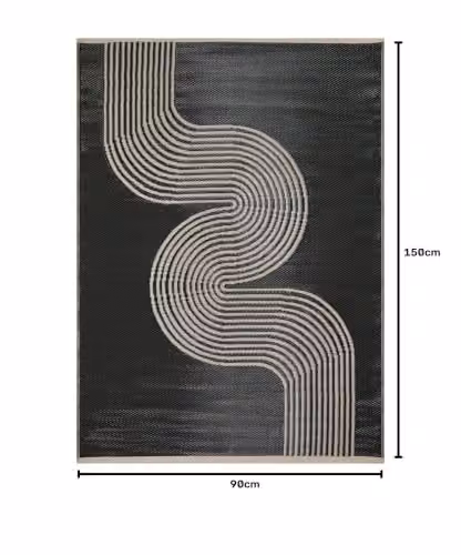 THE RUGS Urban Collection Outdoor Rug, Wave Design, Black and Beige, W: 90 cm, D: 150 cm – 2