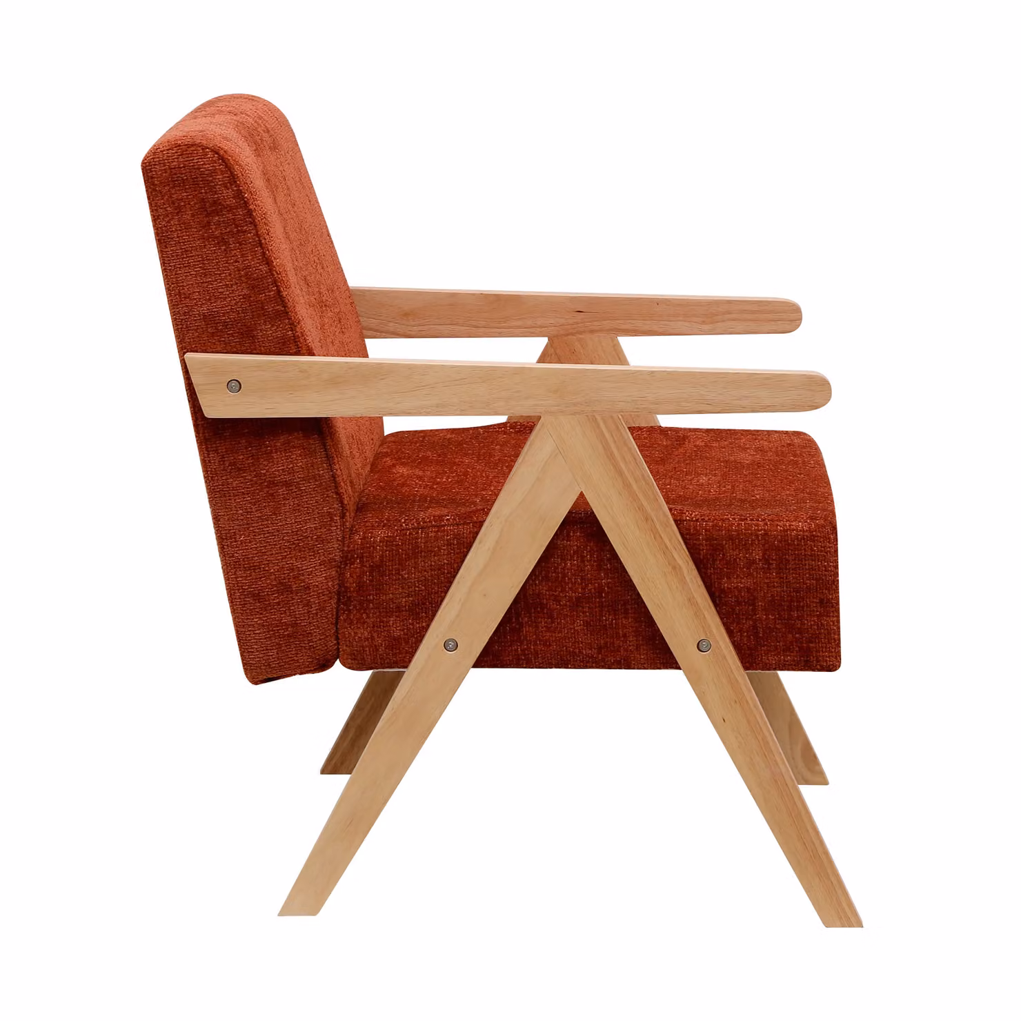 Santarem Scandinavian Lounge Armchair with Red Fabric and Solid Wood Frame – 3