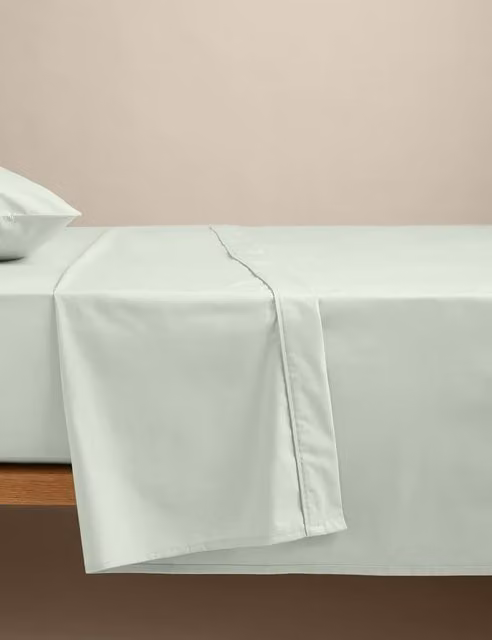 M&S Egyptian Cotton 230 Thread Count Percale Flat Sheet, Sage Green, W: 140 cm, L: 200 cm