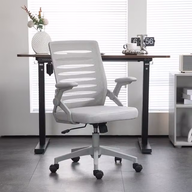 Vinsetto Grey Fabric Swivel Task Office Chair with Armrests and Height Adjustment
