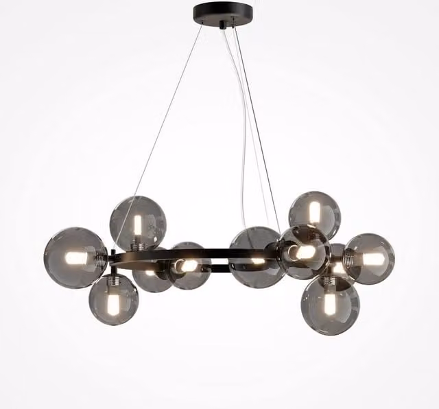 Maytoni Dallas Modern Single Globe Pendant Light with Black Metal and Smoky Grey Glass Shade, G9