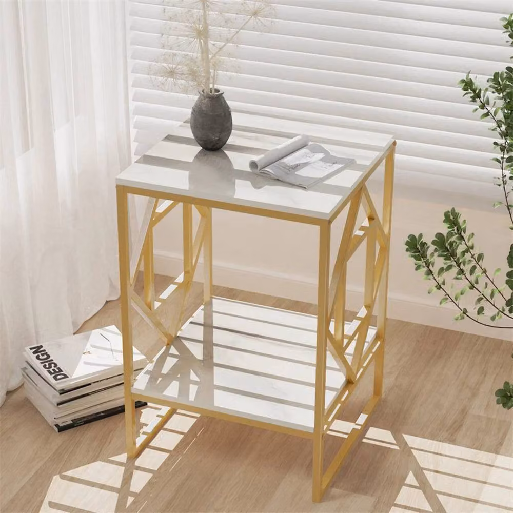KORVIXA Square Marble Coffee Side End Table with White Iron Frame – 4