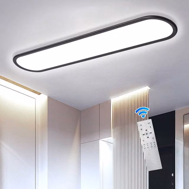 NIVOR Black Dimmable LED Ceiling Light with Remote Control, W: 140 cm – 1
