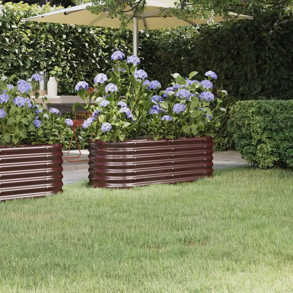 Berkfield Home Garden Powder-coated Steel Raised Bed in Brown, W/D/H: 114 x 40 x 36 cm – 2