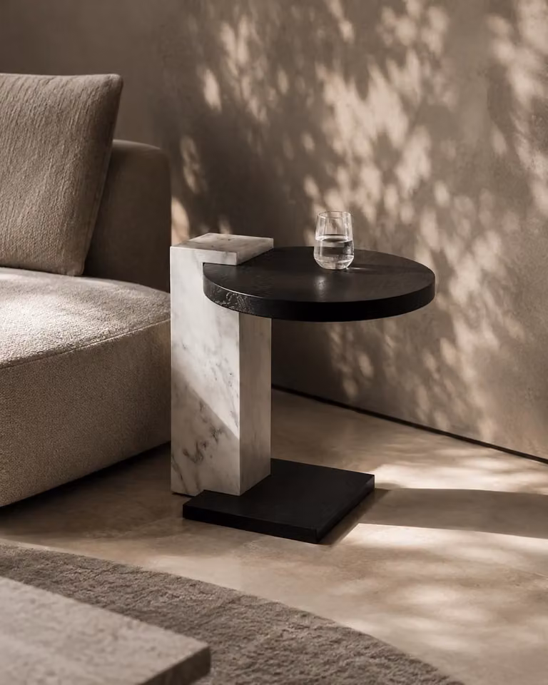 Tommy Franks Blanc Round Oak and Black Side Table