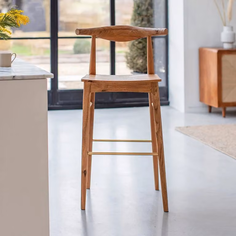 Atkin & Thyme Hiro Barstool in Natural Brown Wood and Metal