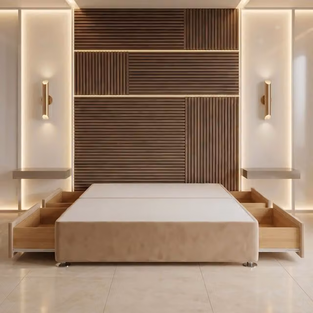 Somnior Beds Ltd Modern Upholstered Velvet Divan Bed Base with Drawers in Beige, W/D/H: 120 x 200 x 34.5 cm