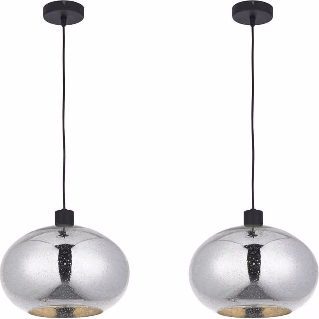 First Choice Lighting Candra Set of 2 Bubbled Mercury Glass Pendant Lights in Black, Chrome and Silver