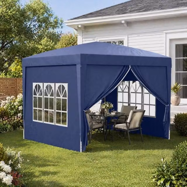 STILVORA Pop-Up Gazebo with Removable Walls and Windows, Blue and Silver, W/D/H: 300 x 300 x 196 cm