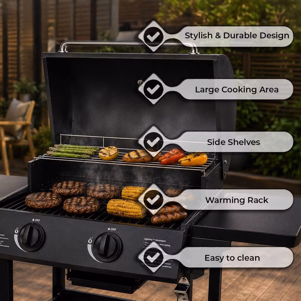 Neo 2 Burner Stainless Steel Gas BBQ Grill with Warming Rack and Cart in Black, W/D/H: 103 x 100 x 103 cm – 3