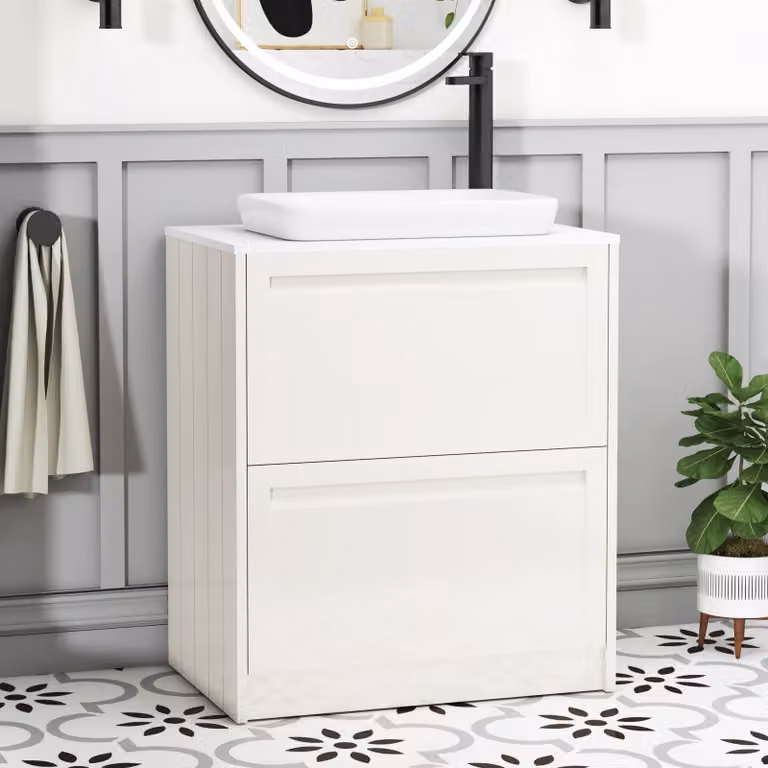 Royal Bathrooms Elmore Classic White Floor Standing 2 Drawer Vanity Unit with Qubix Basin, Width: 70 cm