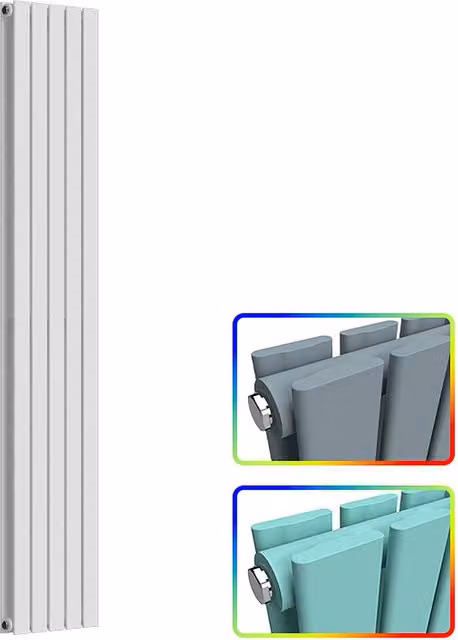 Lux Heat Flat Coloured Vertical Double Radiator in Multicolour, Custom Painted Little Greene, H: 180 cm x W: 35 cm