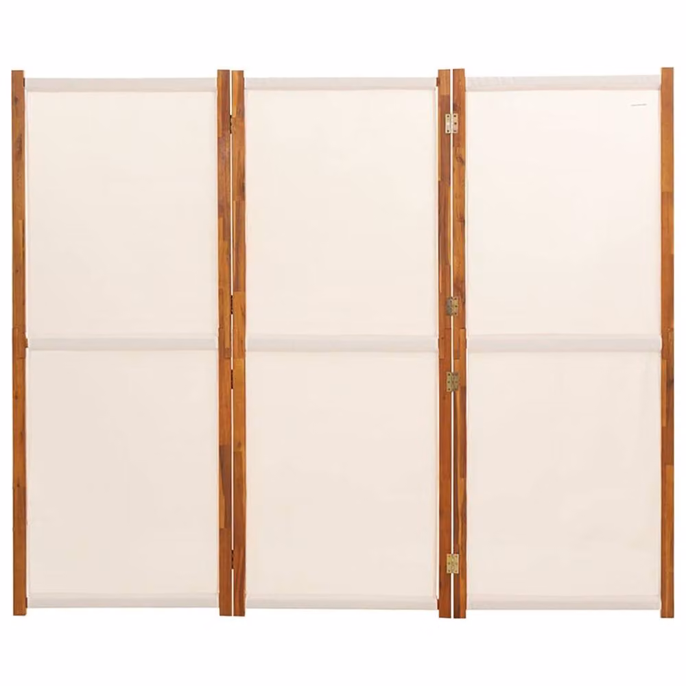 Berkfield Home 3-Panel Acacia Wood and Textilene Room Divider in Beige and White, H 210 cm x W 180 cm – 2