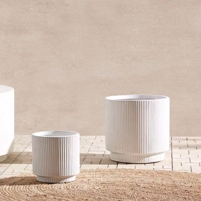 Wyld and Coco White Fibre Clay Vertical Rib Planter, 37 cm