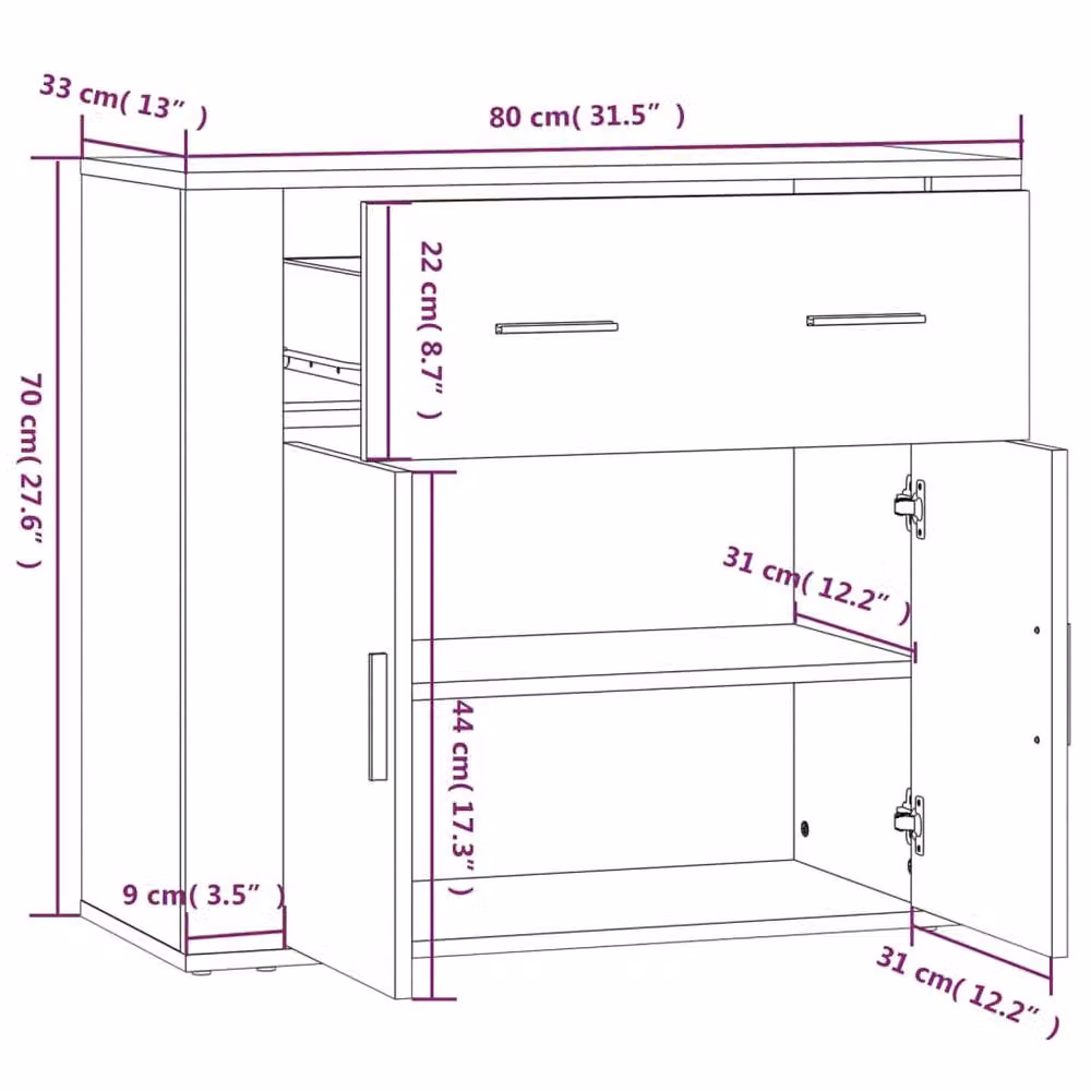 Berkfield Home Sonoma Oak Sideboard in Beige, W/D/H: 80 x 33 x 70 cm – 3