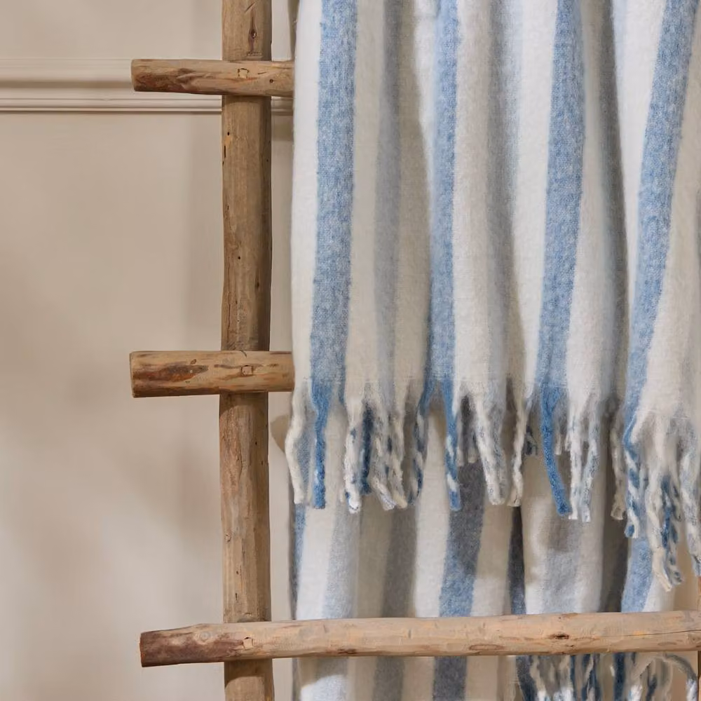 Wylder Beechwood Blue Woven Striped Cotton Throw with Fringes, W: 140 cm, D: 180 cm – 2