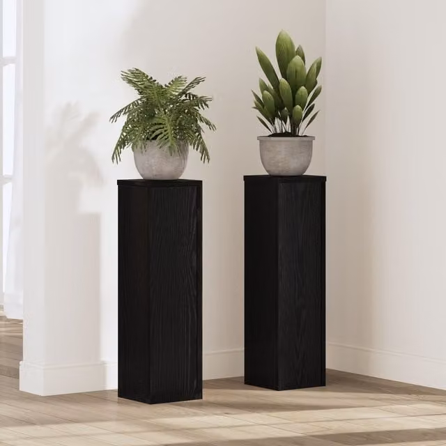 Berkfield Home Set of 2 Modern Black Oak Plant Stands, W/D/H: 17 x 17 x 60 cm