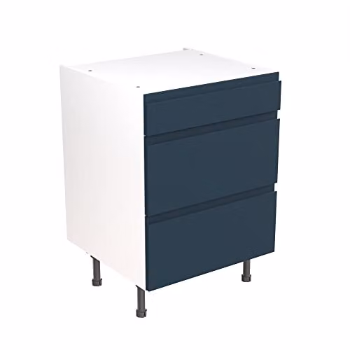 Kitchen Kit Flatpack 3 Drawer Base Cabinet with J-Pull Door, Indigo Blue Matt, W: 60 cm, H: 87 cm, D: 57 cm – 1