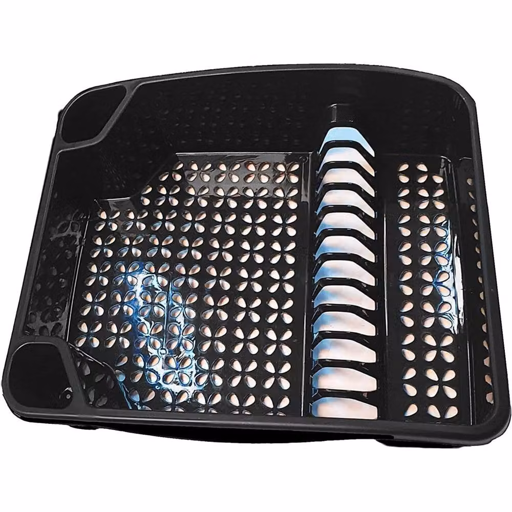 Hinsinc Matte Black Rectangular Sink Dish Drainer Rack with Cutlery Holder – 3