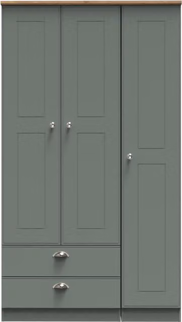 2 U Albert Ready Assembled Triple Wardrobe with 2 Drawers in Pale Green – 1