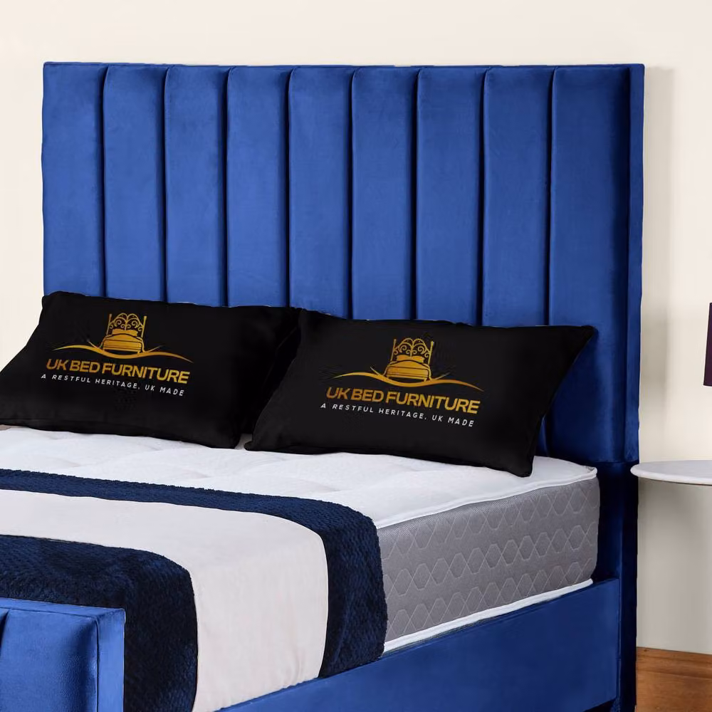 UK Bed Furniture Lisburn Blue Velvet Upholstered Slatted Base Bed, W/D/H: 140 x 200 cm – 2