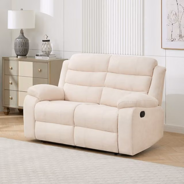 More4Homes Boston Manual Recliner Fabric Sofa in Beige