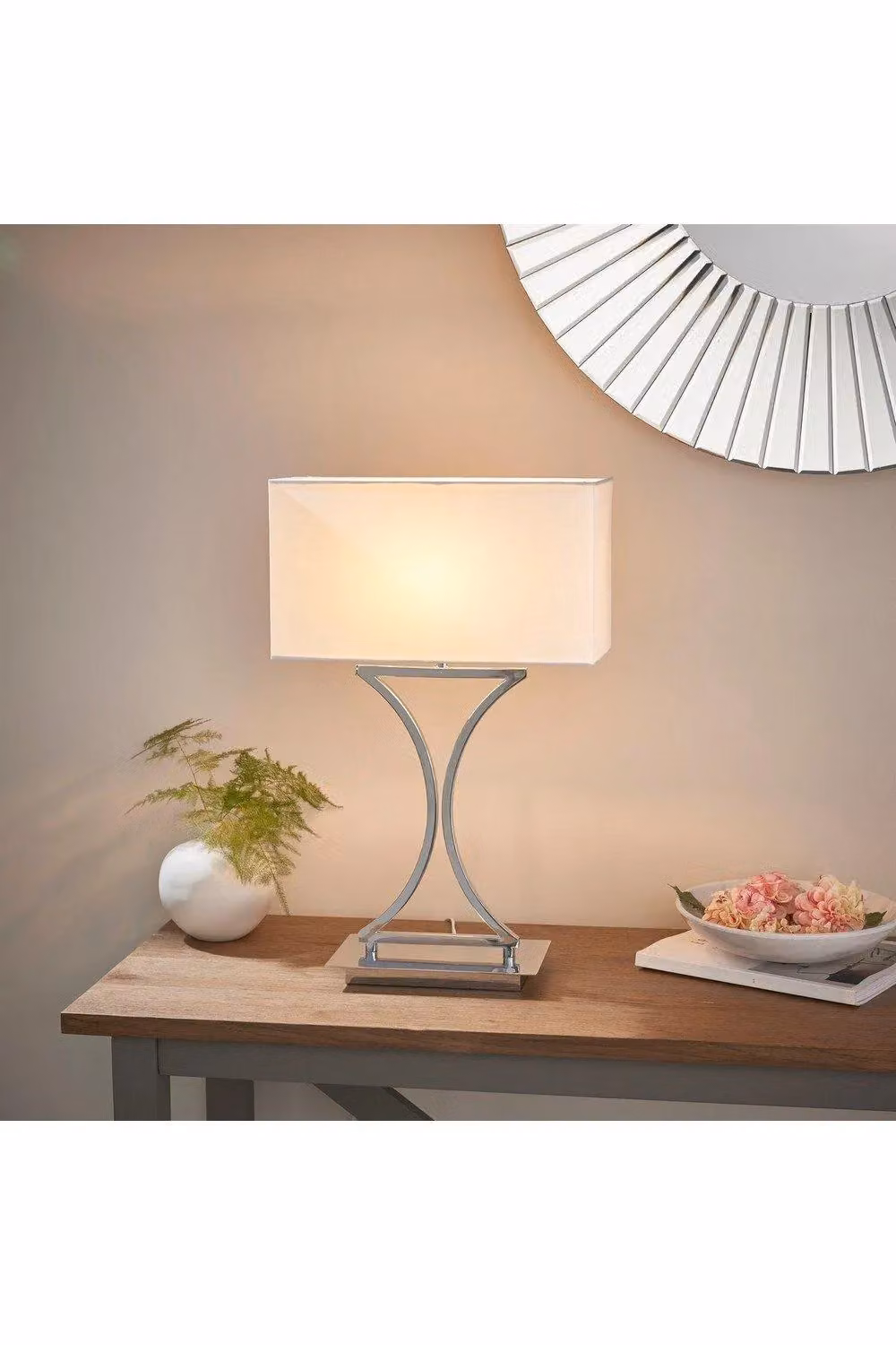 Netlighting Epalle Table Lamp with Grey Fabric Shade and Chrome Base, E14 – 2