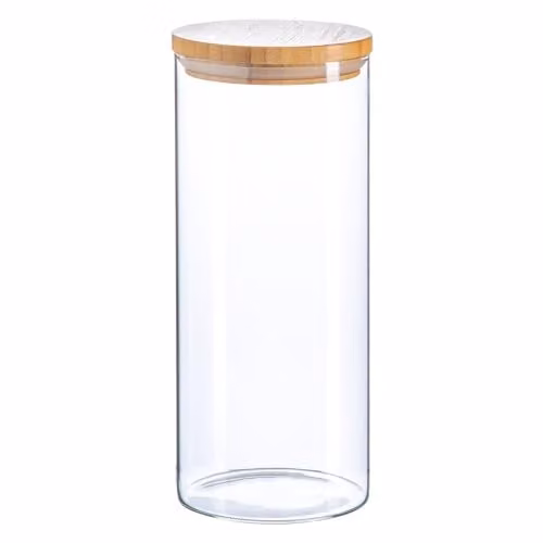 Argon Tableware Scandi Airtight Glass Storage Jar with Wooden Lid, 1.5 l, Transparent – 1