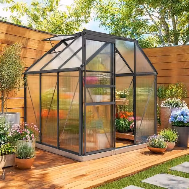 STILVORA Walk-In Greenhouse with Sliding Door and Polycarbonate Windows in Grey, W/D/H: 190 x 190 x 190 cm – 1