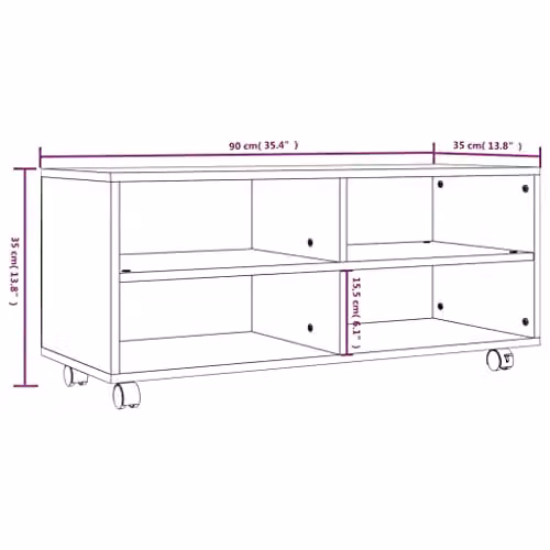 vidaXL Revera TV Cabinet with Castors, Smoked Oak Brown, W: 90 cm, D: 35 cm, H: 35 cm – 4