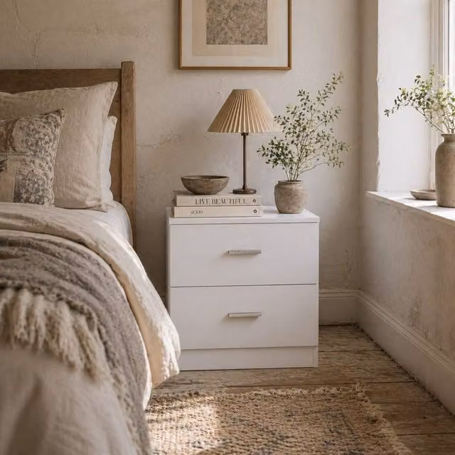 Wyld Haus Kefa Yoka White 2 Drawer Modern Bedside Table