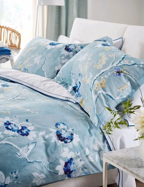Designers Guild Blue Mix Floral Pure Cotton Sateen Pillowcase Set