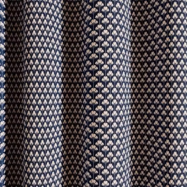 Ted Baker Palm Geo Cotton Lined Eyelet Curtains in Blue and Silver, Width: 167.64 cm, Height: 182.88 cm – 1