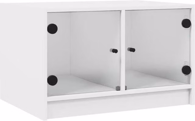 Berkfield Home Modern White Coffee Table with Glass Doors W: 68 cm, D: 50 cm, H: 42 cm