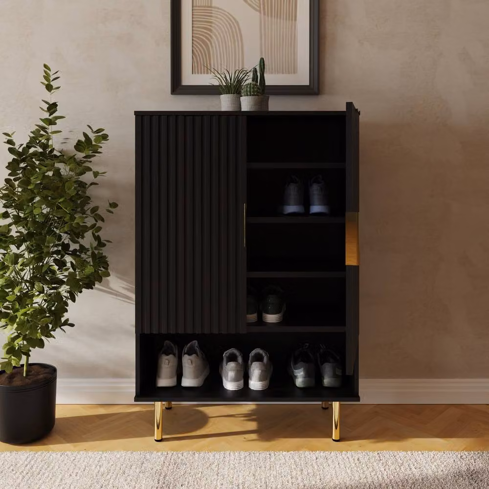 GFW Nervata Modern Multi Unit Storage Cabinet in Black with Internal Shelves and Hinged Doors – 2