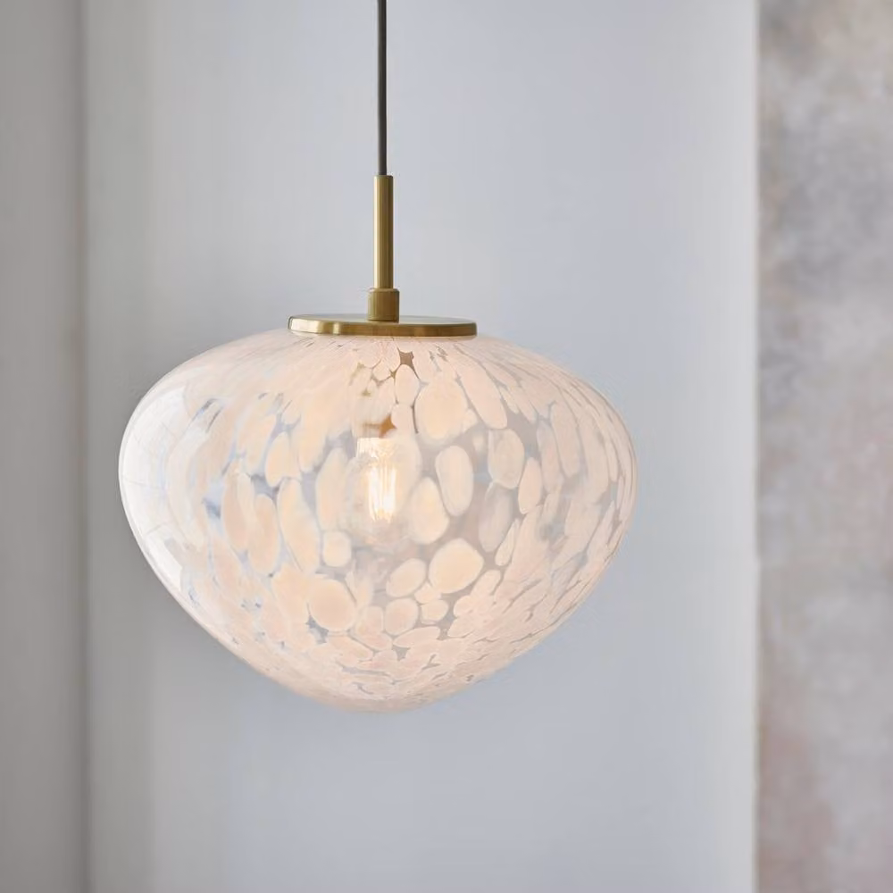 Netlighting Mali Globe Pendant Light with Brass Plate and White Confetti Glass, E27 – 2
