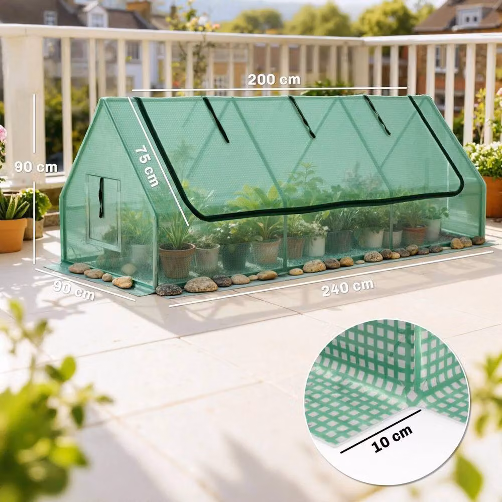 NESTLUNE Portable Small Polytunnel with Mesh Windows, Green, W/D/H: 240 x 90 x 90 cm – 2