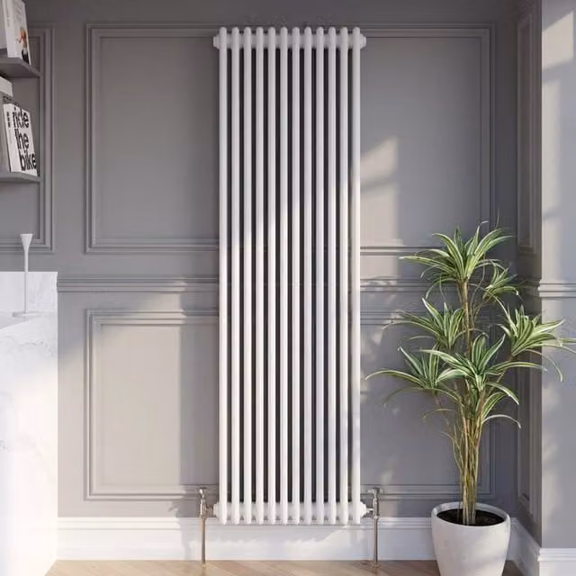 Temprazo Steel Double Bar Column Radiator in White, H: 60.5 cm, W: 30 cm, D: 10 cm