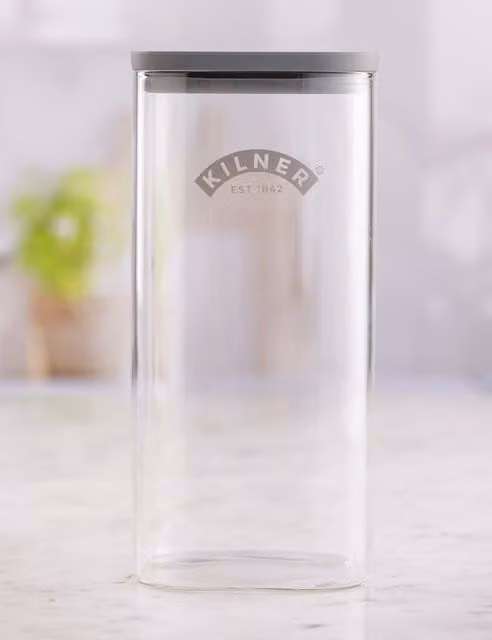 Kilner Set of 3 Transparent Square Glass Vacuum Storage Jars, 1.5 l each