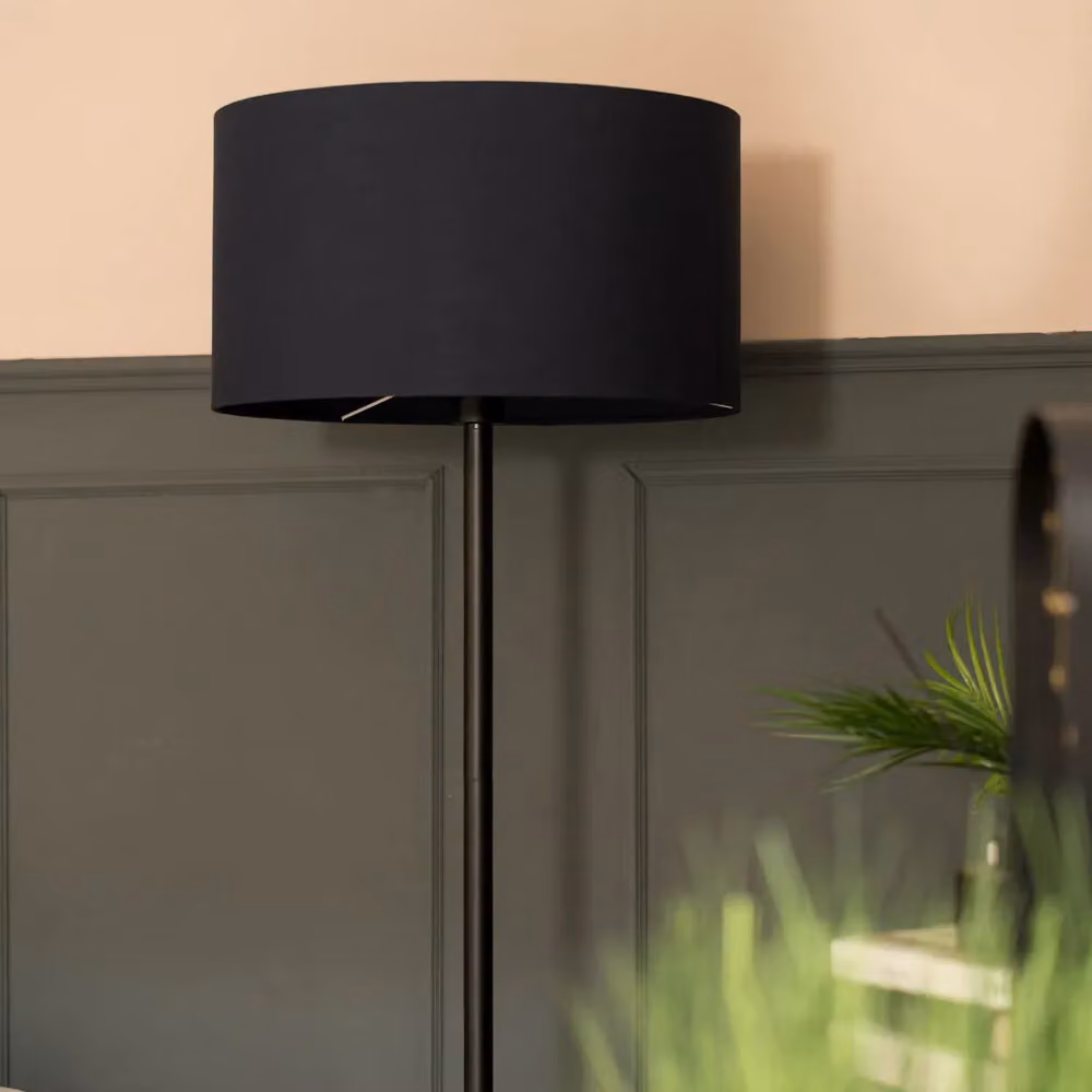ValueLights Charlie Modern Floor Lamp with Blue Fabric Cylinder Shade and Black Metal Base – 3