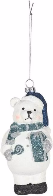 KDMD White and Blue Bear Glass Hanging Christmas Decorations, 2 Pack, Height: 13.5 cm