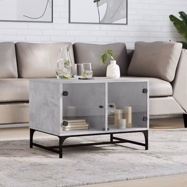 Berkfield Home Modern Rectangular Coffee Table with Glass Doors in Grey, W/D/H: 68.5 x 50 x 50 cm