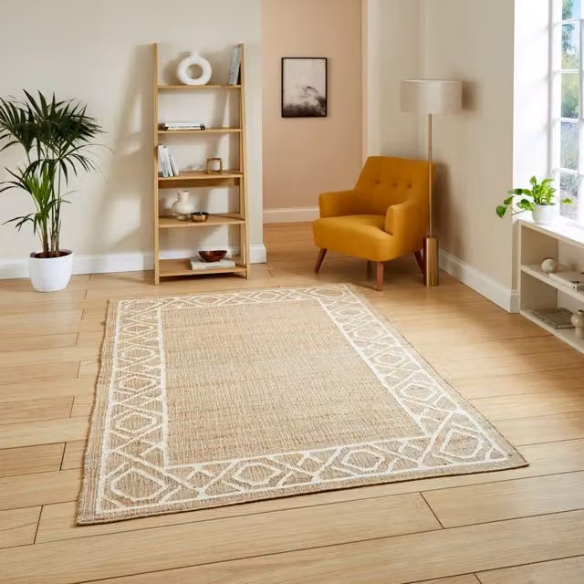 The Rug Shop UK Modern Geometric Jute Area Rug in Beige, W: 160 cm, D: 230 cm