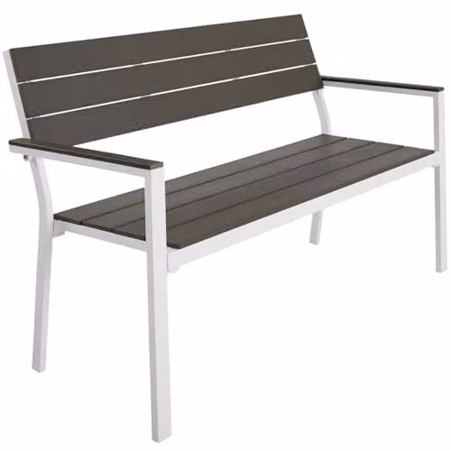 tectake Line 2-Seater Garden Bench with Metal Frame, W/D/H: 128 x 59 x 88 cm in Grey