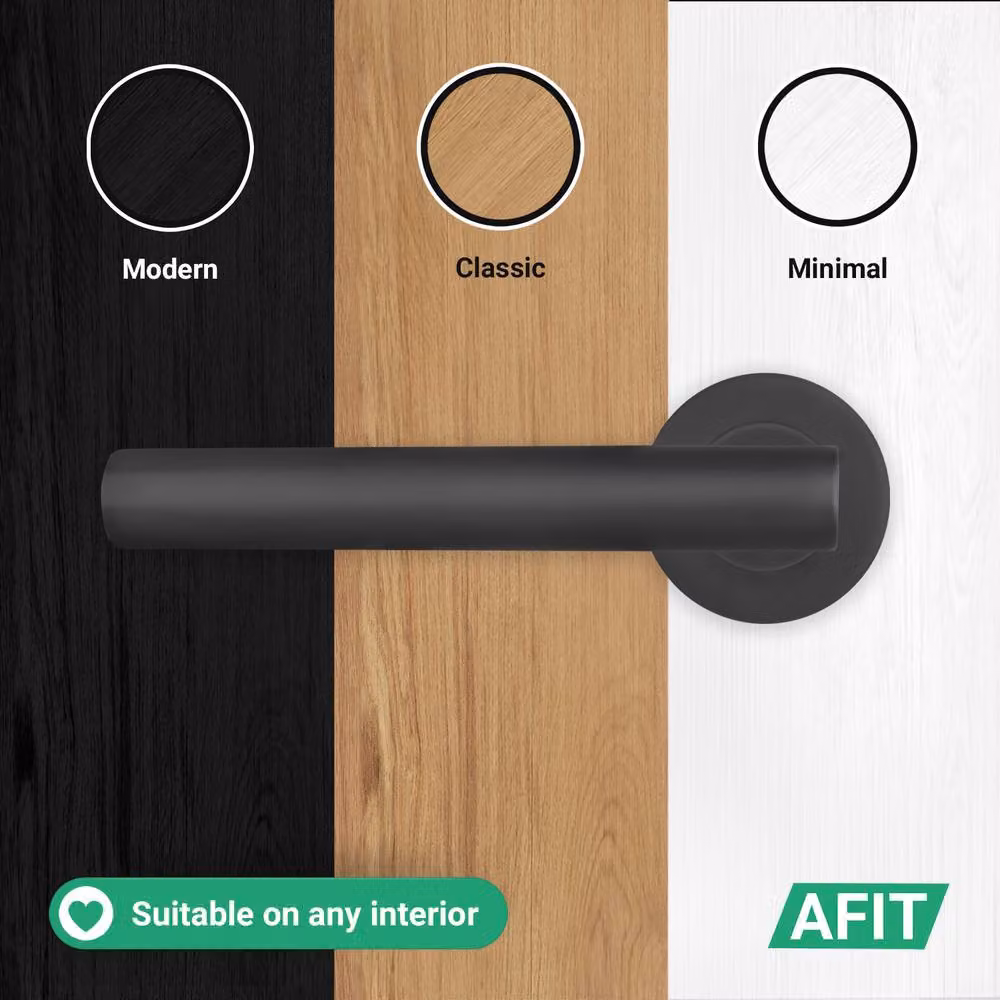 AFIT Matt Black T-Bar Lever on Rose Euro Lock and Hinge Kit with Double Cylinder, W/D/H: 150 x 150 x 150 mm – 6